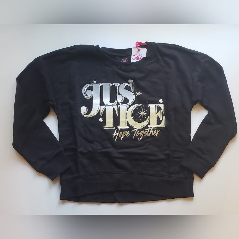 Justice Girls Black Sweatshirt Soft Pullover Long Sleeve Logo Size 12/14